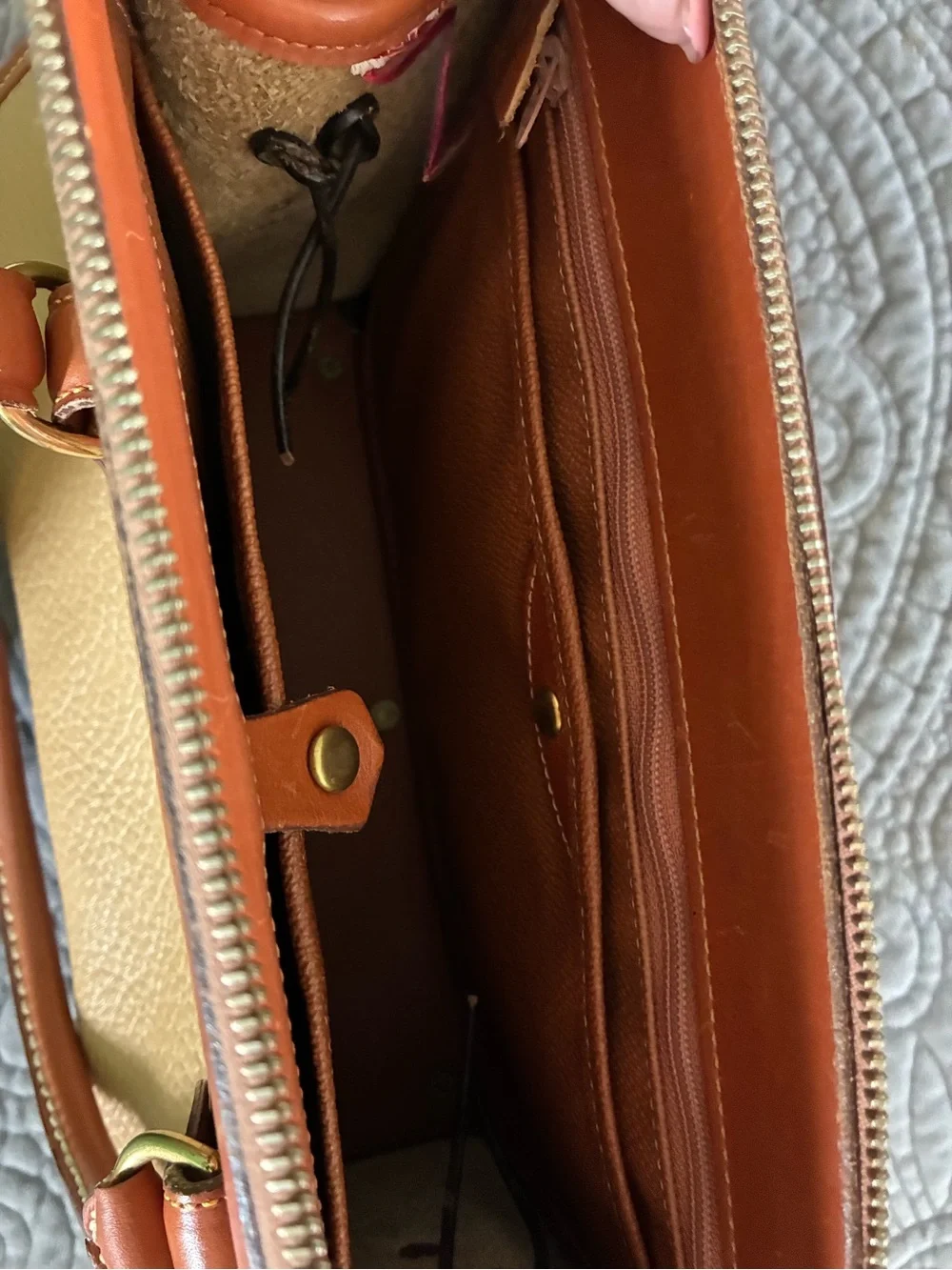 Dooney & Bourke Tan Pebble Leather Satchel with Brown Trim